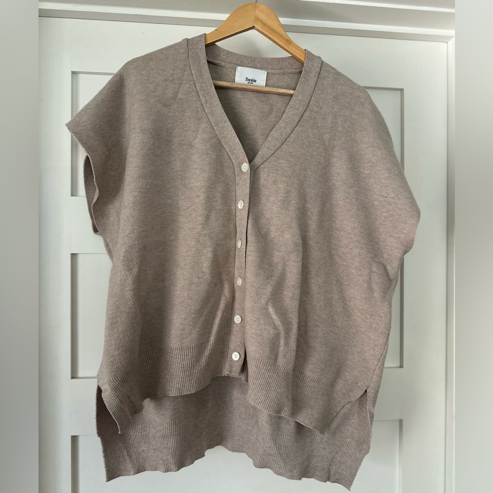 Frankie Shop Oversized Tan Button-Up Knit Vest
